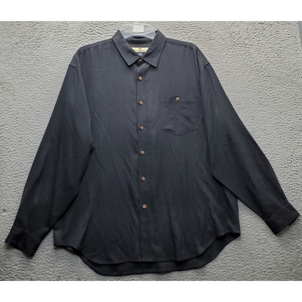 Tommy Bahama Casual Button Up Shirt Mens XL Black Silk Long Sleeve Collared EUC